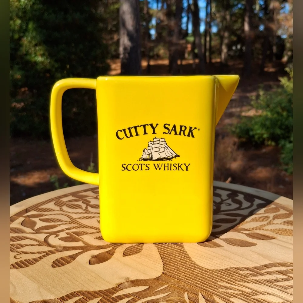 Cutty Sark Scots Whiskey Yellow Ceramic Stamped Numbered Pitcher Mexico Pottery